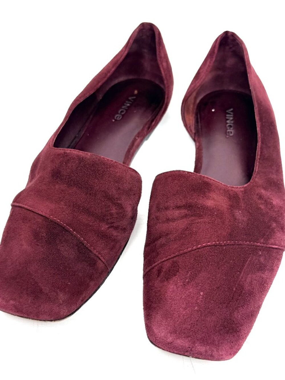 Vince Cyder Suede D'orsay Square Toe Slip On Flats 8 Burgundy Maroon Autumn